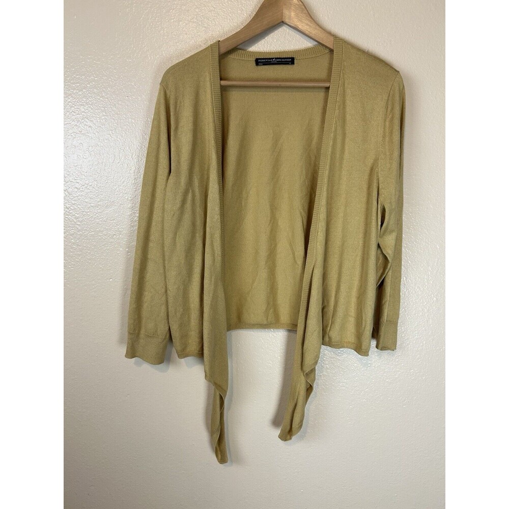 Peruvian Connection XL Wrap Tie Sweater Cardigan Pima Cotton Brown Tan Beige